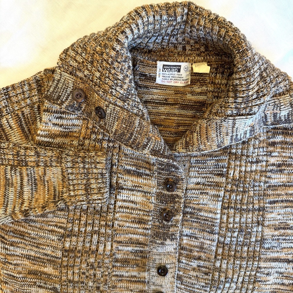Vintage Montgomery Ward Womens Medium /‎ Large Space Dyed Brown Sweater Cardigan